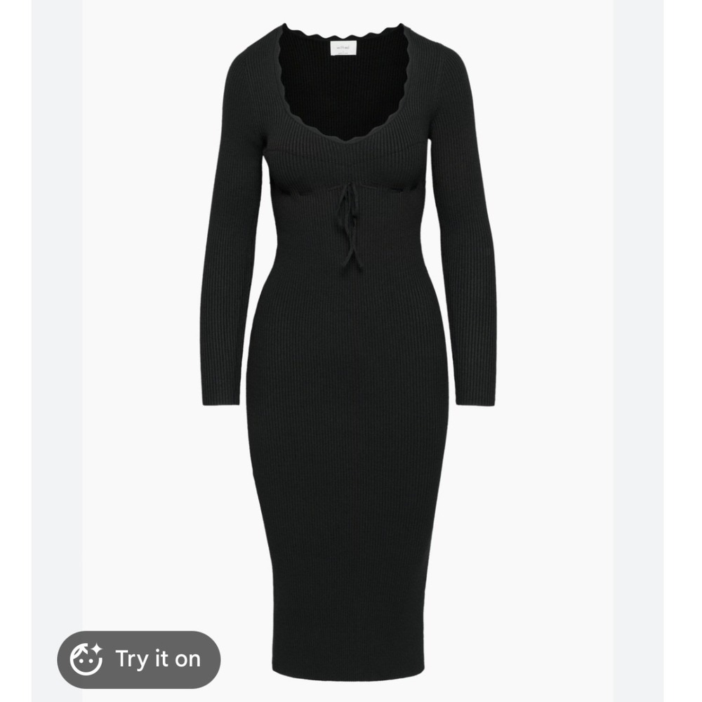 Wilfred Aritzia Soloist Dress Sz L Black Ribbed Scalloped Whimsigoth Bodycon